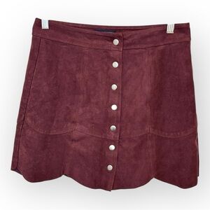 American Eagle Burgundy Faux Suede Button Front A-Line Mini Skirt Boho Size 6